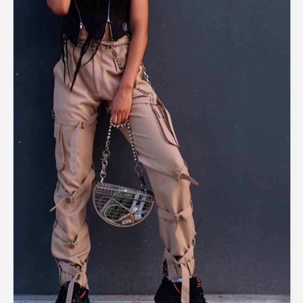 Ru by Rupal. Beige cargos.  High end.  On-trend pants.